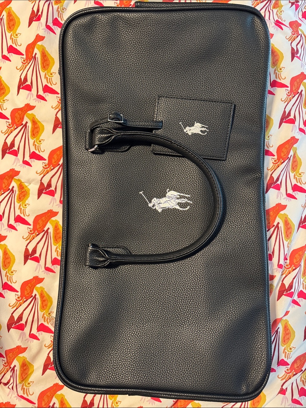 Ralph Lauren Black Pebbled Leather Travel Tote with White Polo Logo